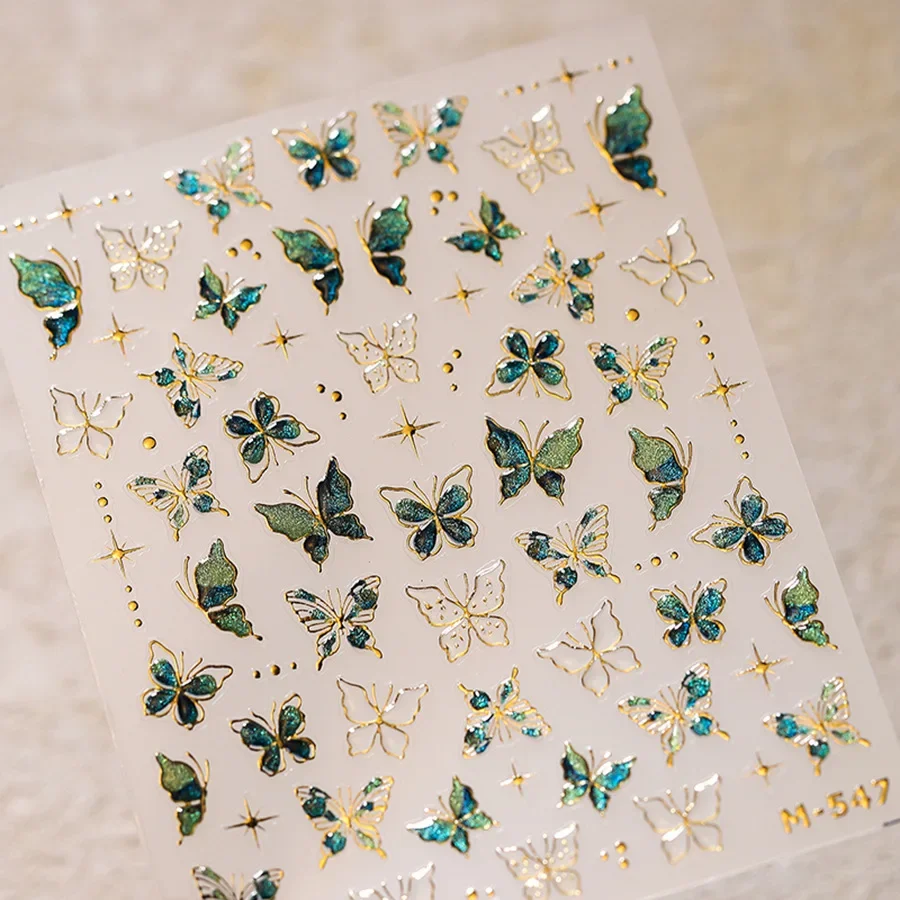Golden Thread Butterfly Jelly Series Nail Art Stickers High Quality New Bronzing DIY Manicure Decal Decoration