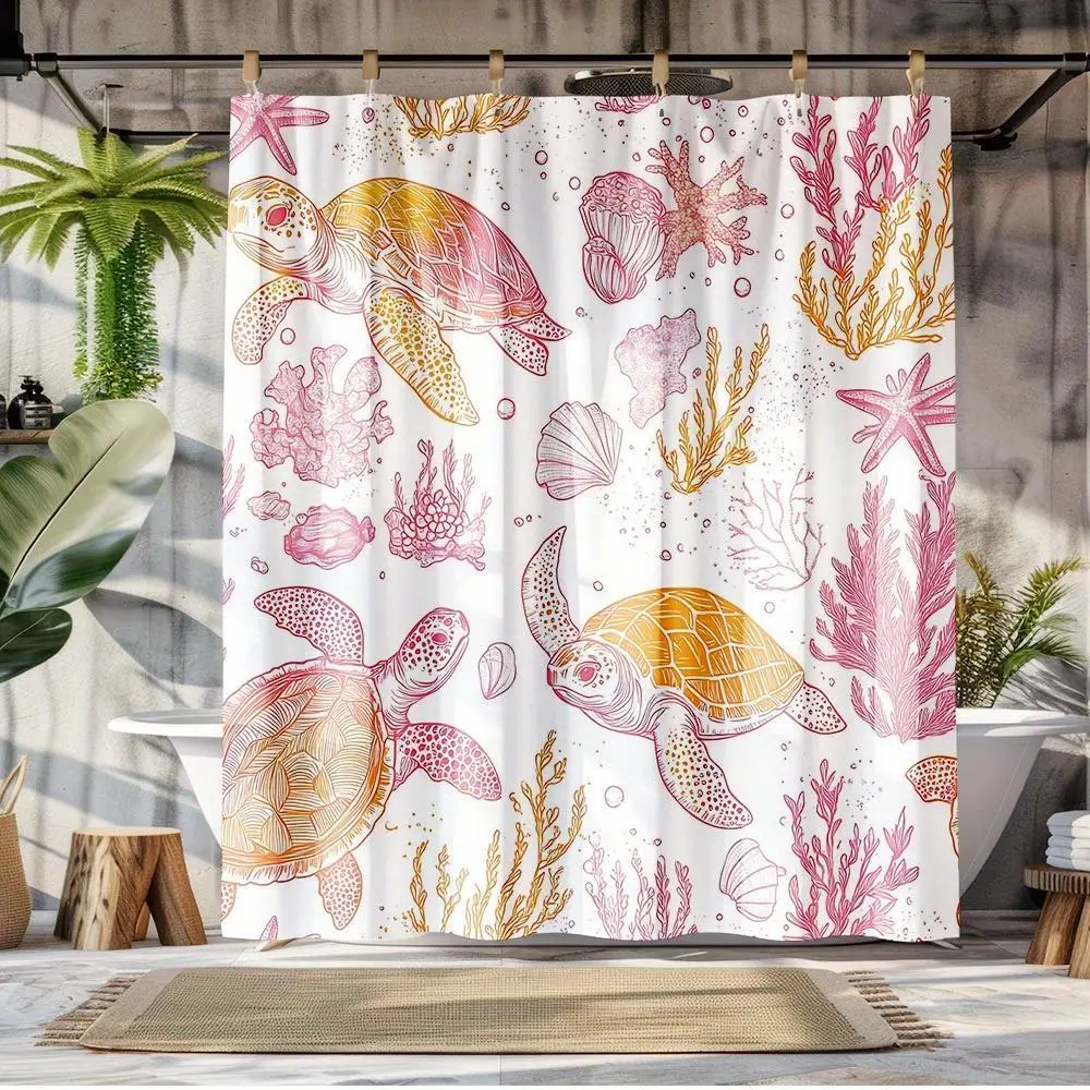 

Bohemian Sea Turtle Coral Tropical Ocean Watercolor Shower Curtain Polyester Waterproof Bathroom Home Decor Art Prints