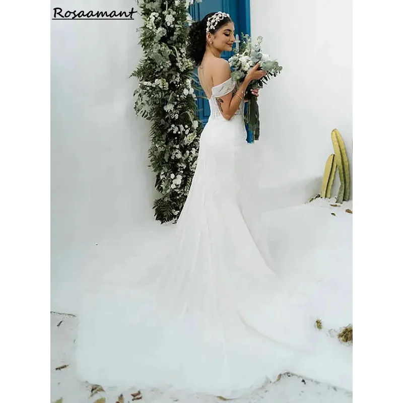 Bohemian Off The Shoulder A-Line Wedding Dresses Sleeveless Appliques Lace Bridal Gowns Robe De Mariée