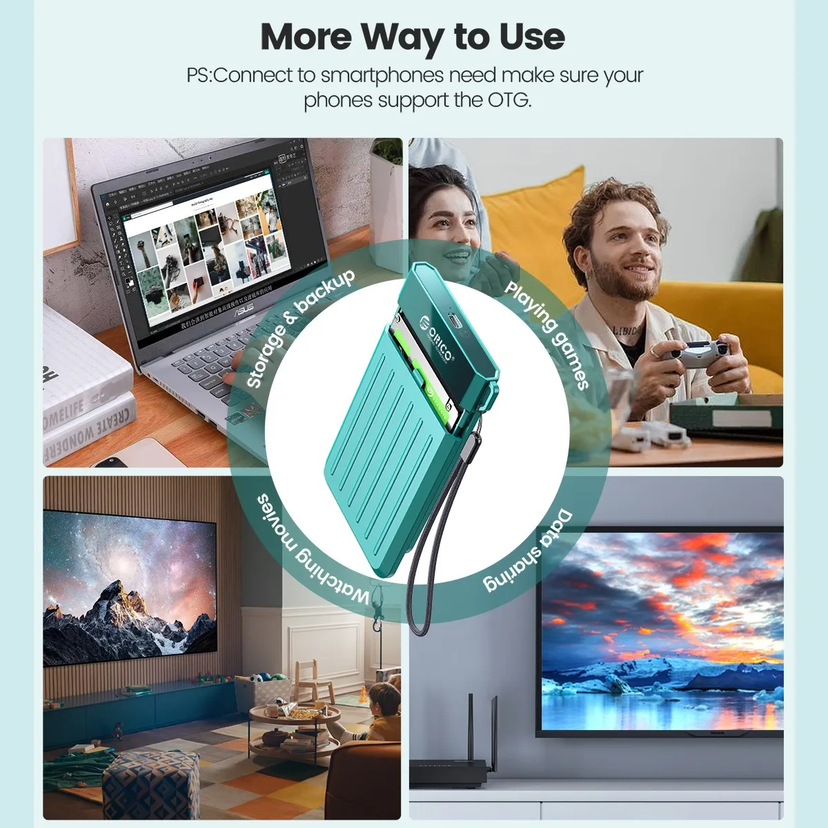 ORICO-외장 HDD 케이스, 2.5 인치 규격 sata-usb 3.0 어댑터, SSD 하드 드라이브 인클로저, c타입 3.1