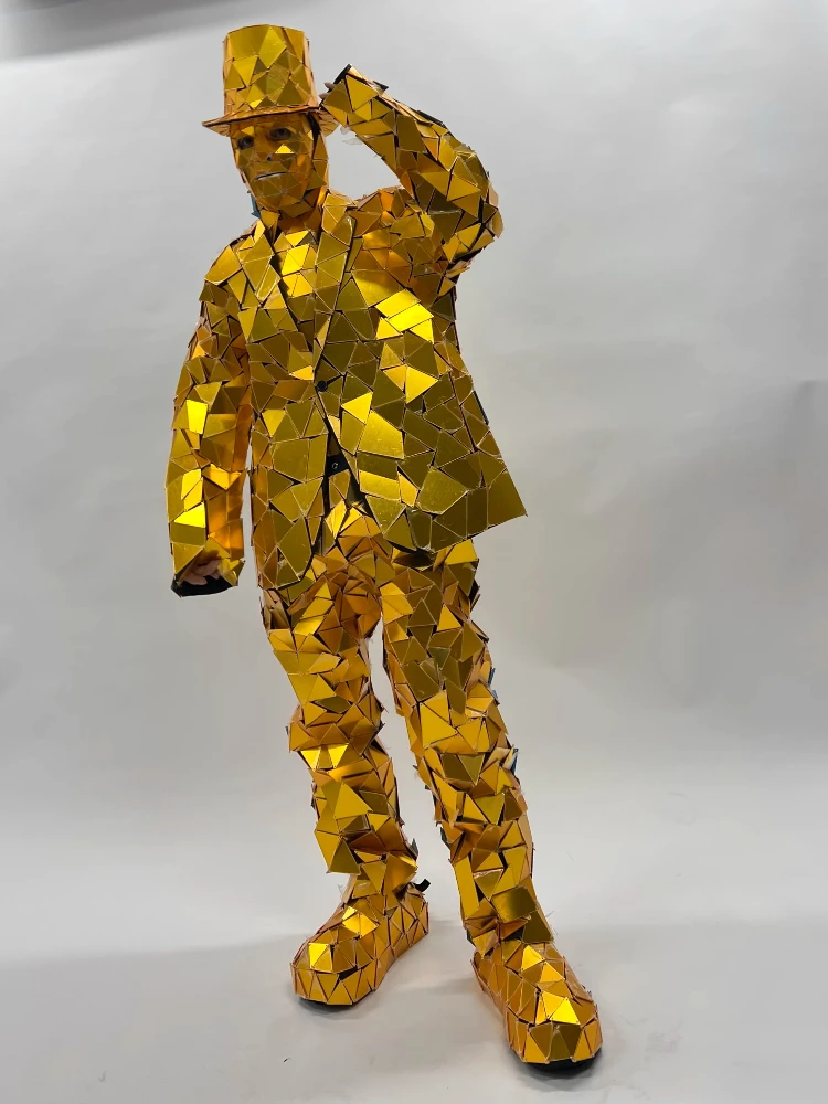 Costume miroir doré pour hommes, Costume de danse Laser de scène argentée, spectacle de fête, Costumes de Machine Cool, vêtements de Cosplay pour Bar DJ