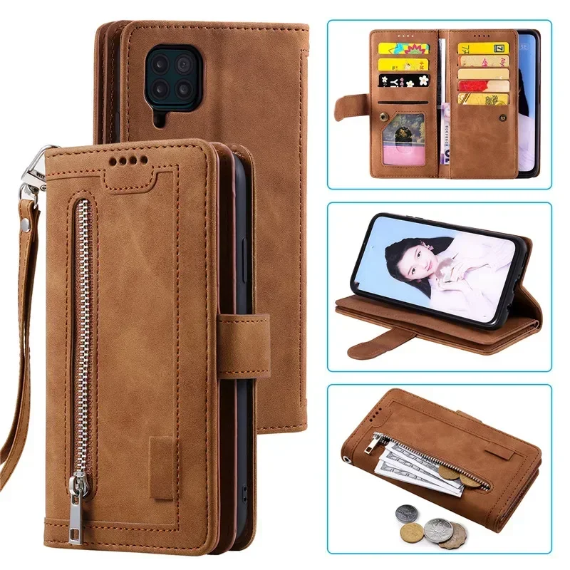 M52 M32 M23 M13 M55 5G Zipper Wallet Case For Samsung Galaxy M55 Leather Flip Funda For Galaxy M13 M12 M22 M32 M23 M04 M52 Etui