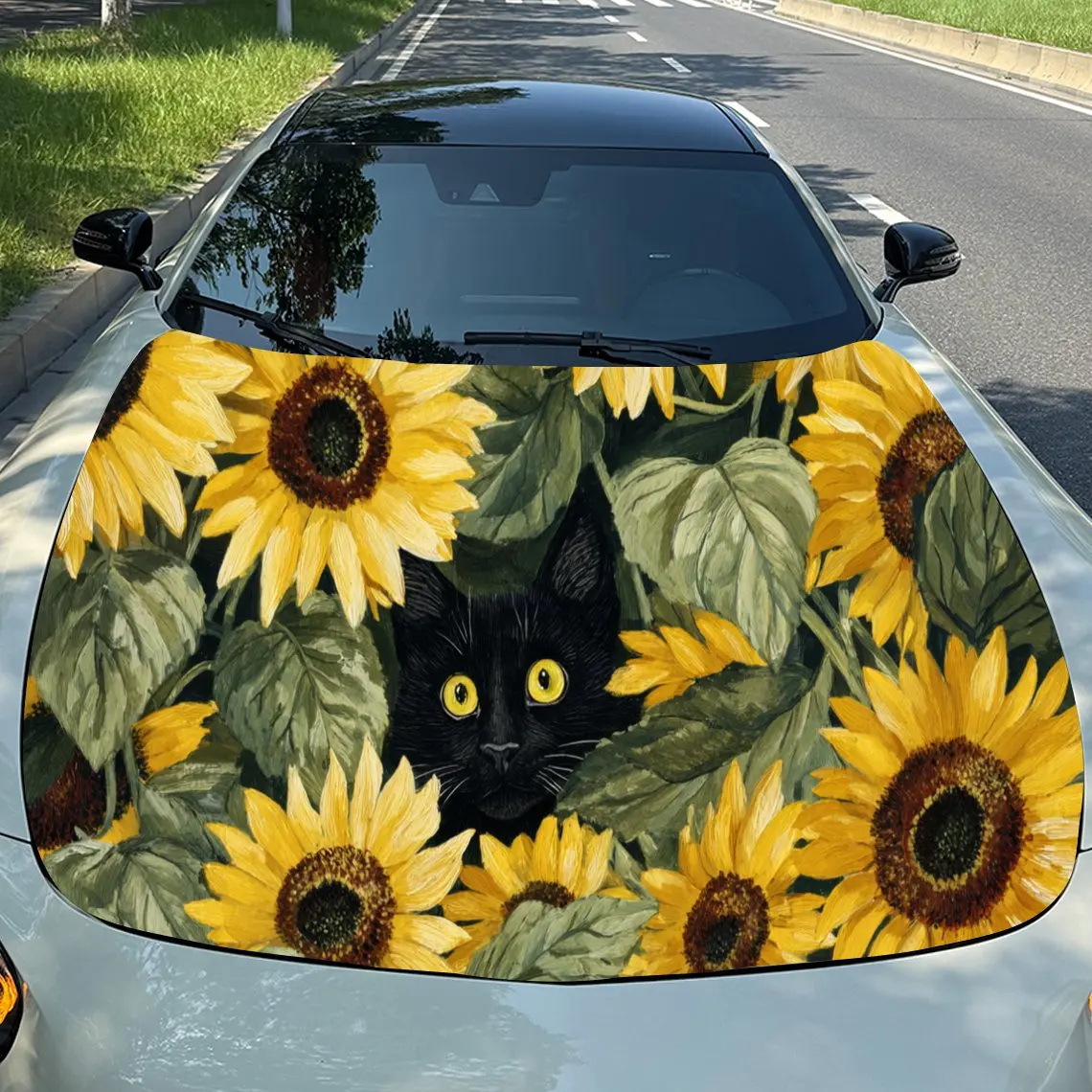 

Vibrant Sunflower Car Hood Stickers - Self-Adhesive, Waterproof and Durable Vinyl Wrap, Decorate And Protect Your Car, Fit For A