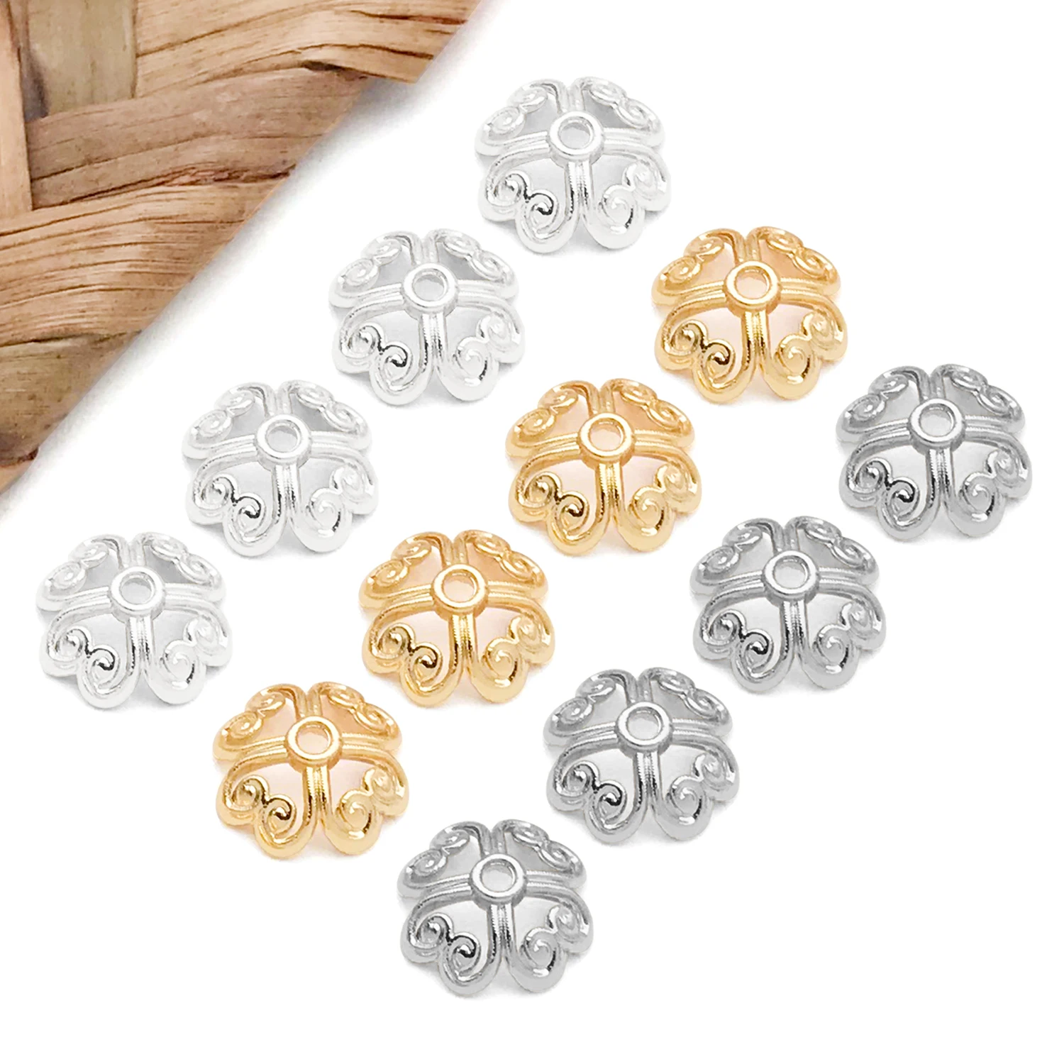 20pcs 18K Real Gold Plated Brass Flower Beads Caps, Hollow Beads Caps For DIY Bracelet Necklace Jewelry Making Accessories