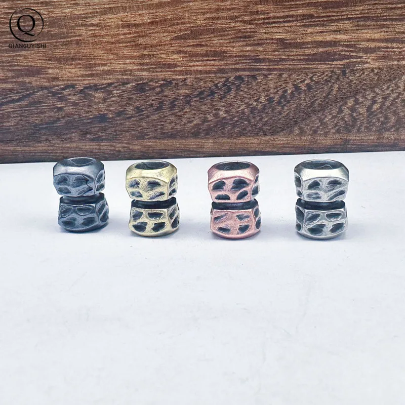 Irregular Hammer Texture Cylinder Brass EDC Knife Bead DIY Paracord Lanyard Pendant Outdoor Flashlight Umbrella Rope Accessories