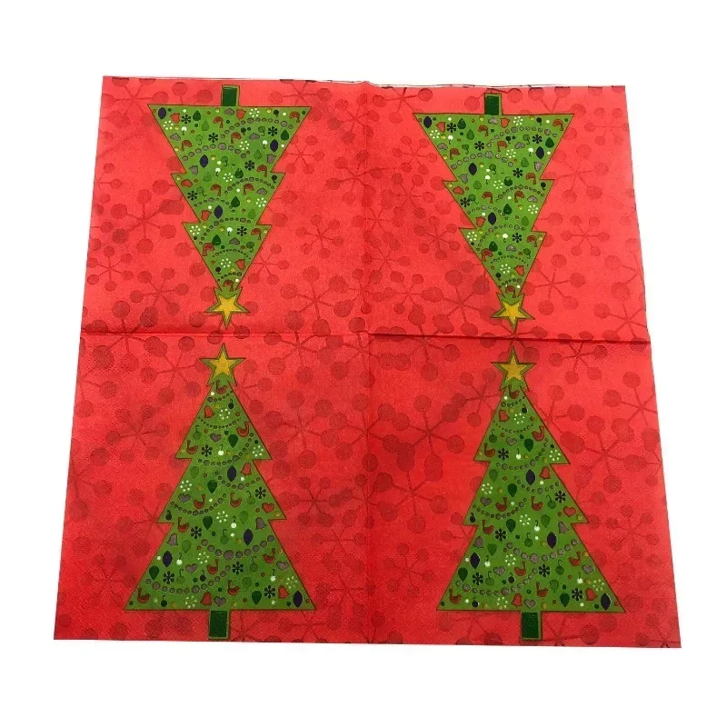 Customized Colorful Printed Napkin Creative Christmas Tree Folded Facial Tissue Party Restaurant Cafe Square Paper Napkin 33cm