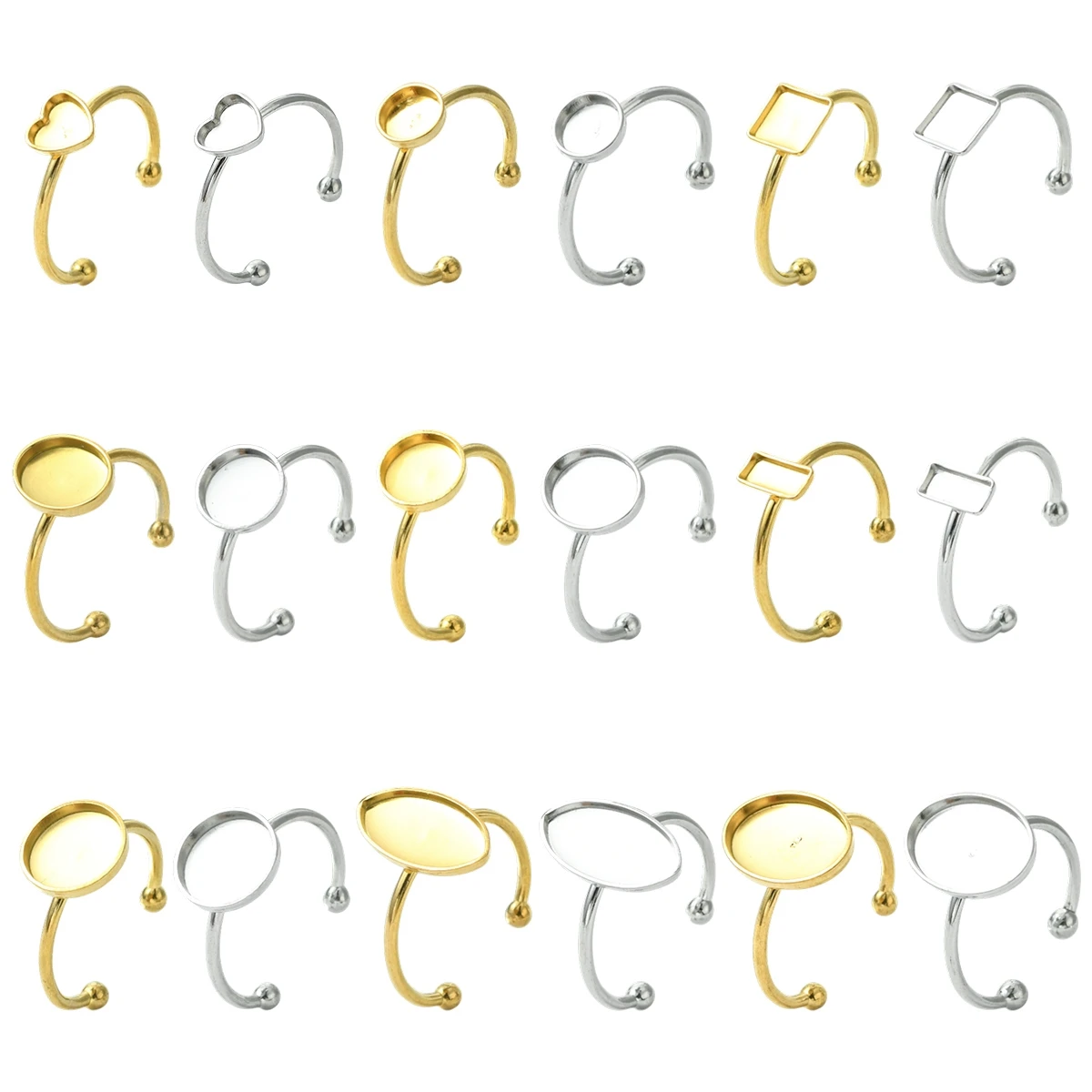 

9 шт., 9 стилей, компоненты открытого кольца-манжета из нержавеющей стали 304, настройка кольца-подушки для изготовления ювелирных изделий своими руками