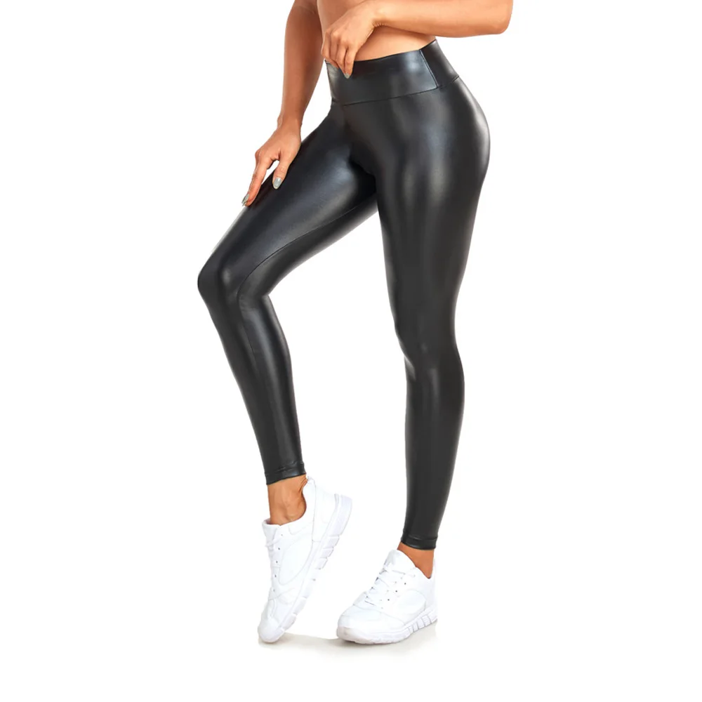 Matte Leather Yoga Pants Sports Fitness Running Leggings