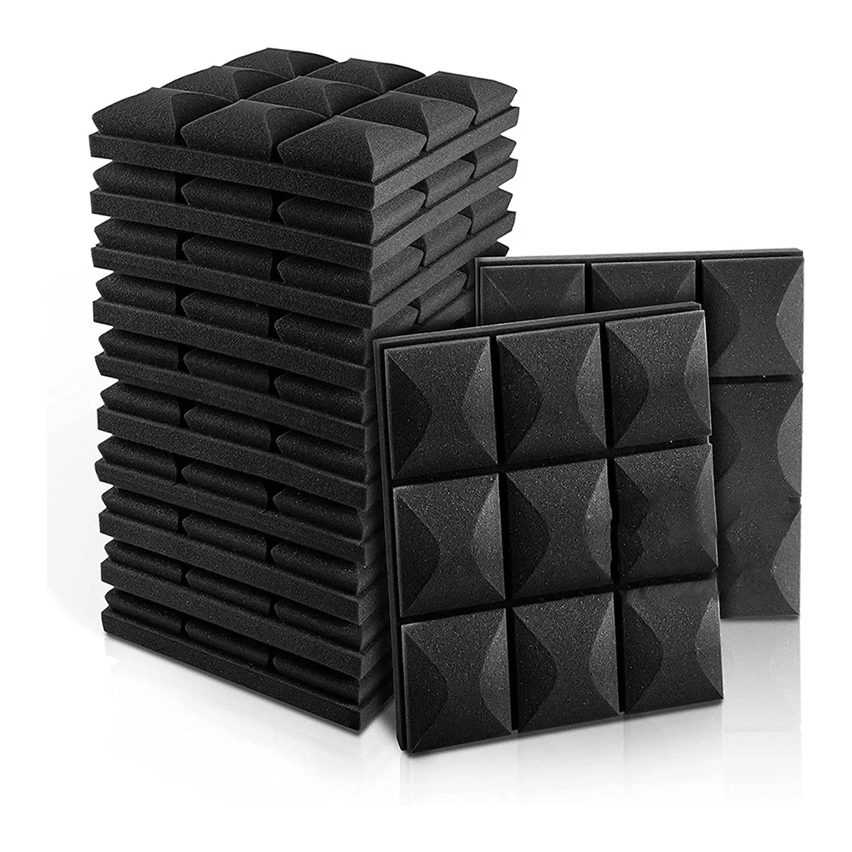 12PCS Acoustic Foam Panels Soundproof Foam Wall Panels Studio Sound Proof Foam Soundproofing Wall KTV Room-Black