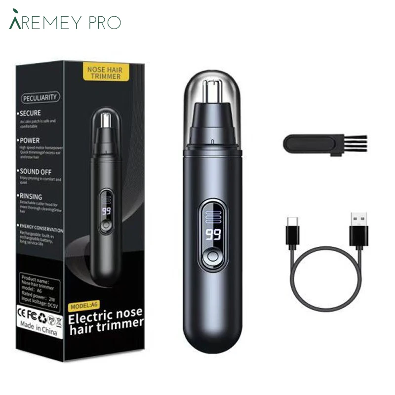 High-Speed Motor Low Noise Portable Mini Facial Nose Ear Hair Trimmer LCD Display Power Electric Shaver for Men Women