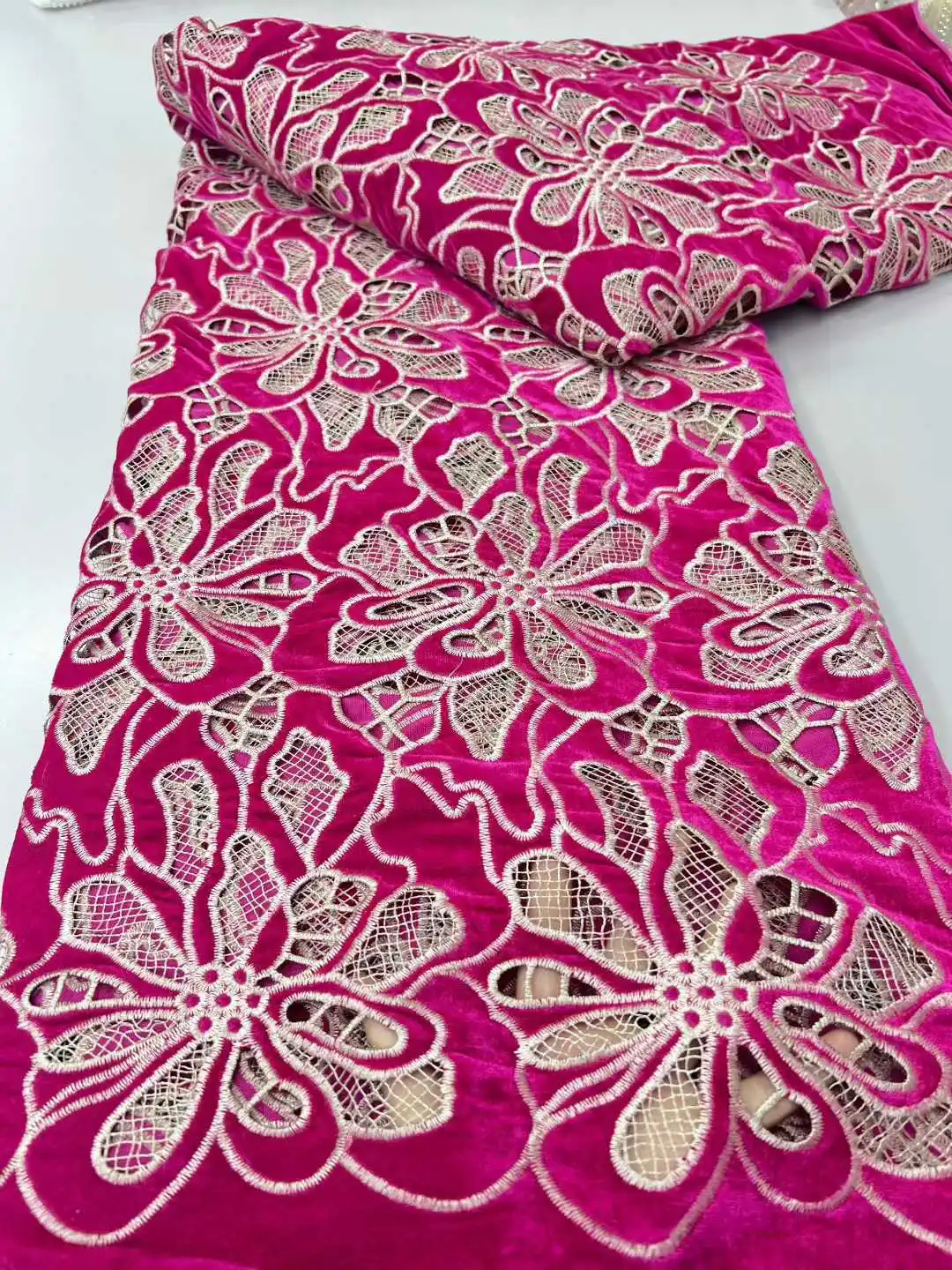 

African Velvet Laser Embroidered Lace Fabric High Quality Swiss Nigerian Guipure For Women's Party Dress Material 2025
