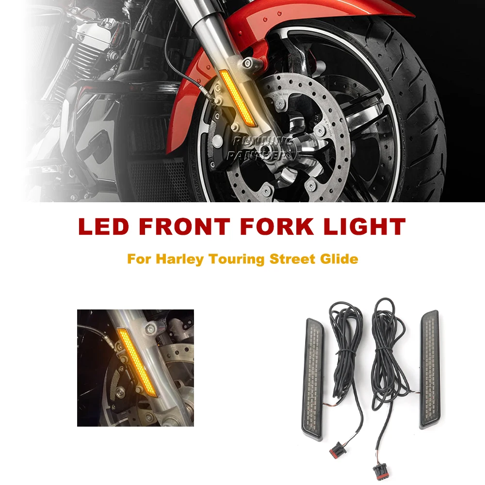 

Fit Harley Motorcycle LED Front Fork Light Turn Signal For Touring Street Glide Road King Electra Tri Glide FLHR FLHX FLTXR