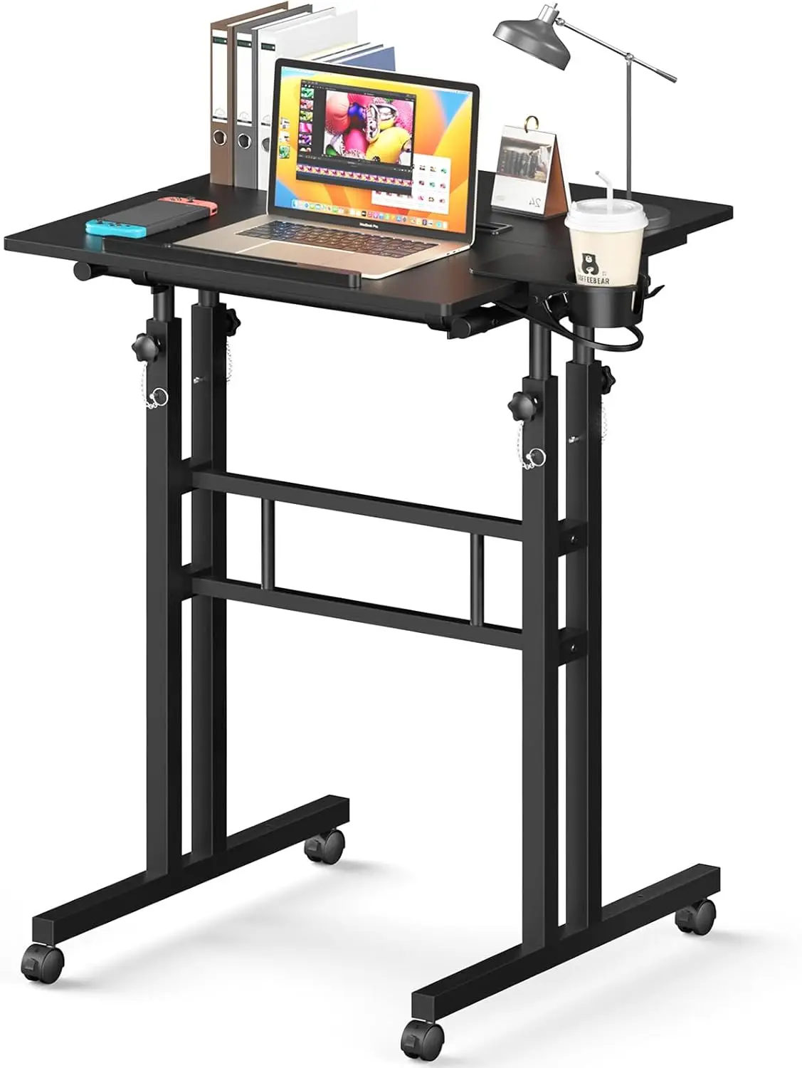 

Small Standing Desk with Wheels, Tall Mobile Stand Up Table, Portable Standing Desk for Walking Pad, Rolling Table Adjus