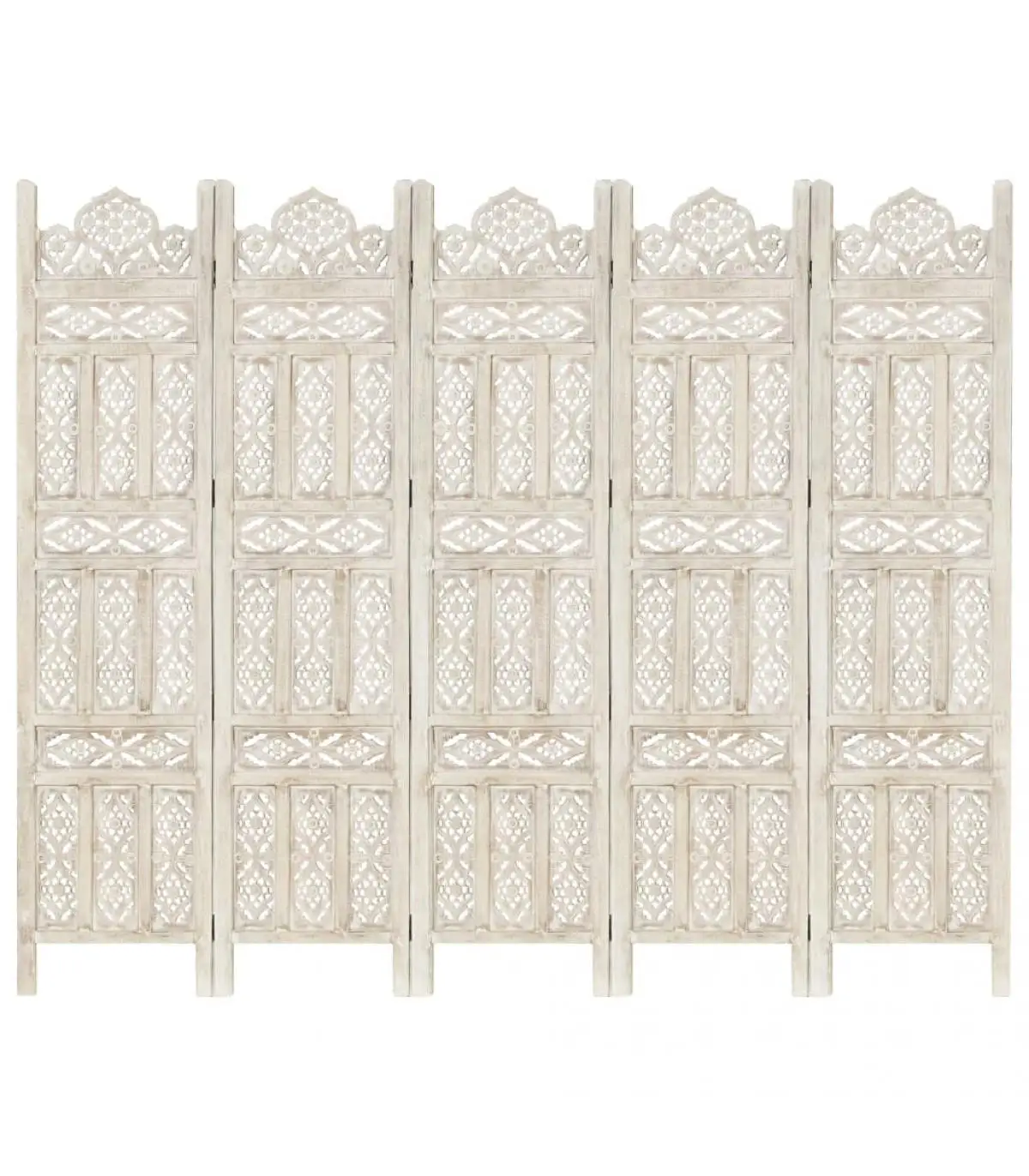 Room dividers Screen 5 panels hand carved wood white handle 200x165 cm