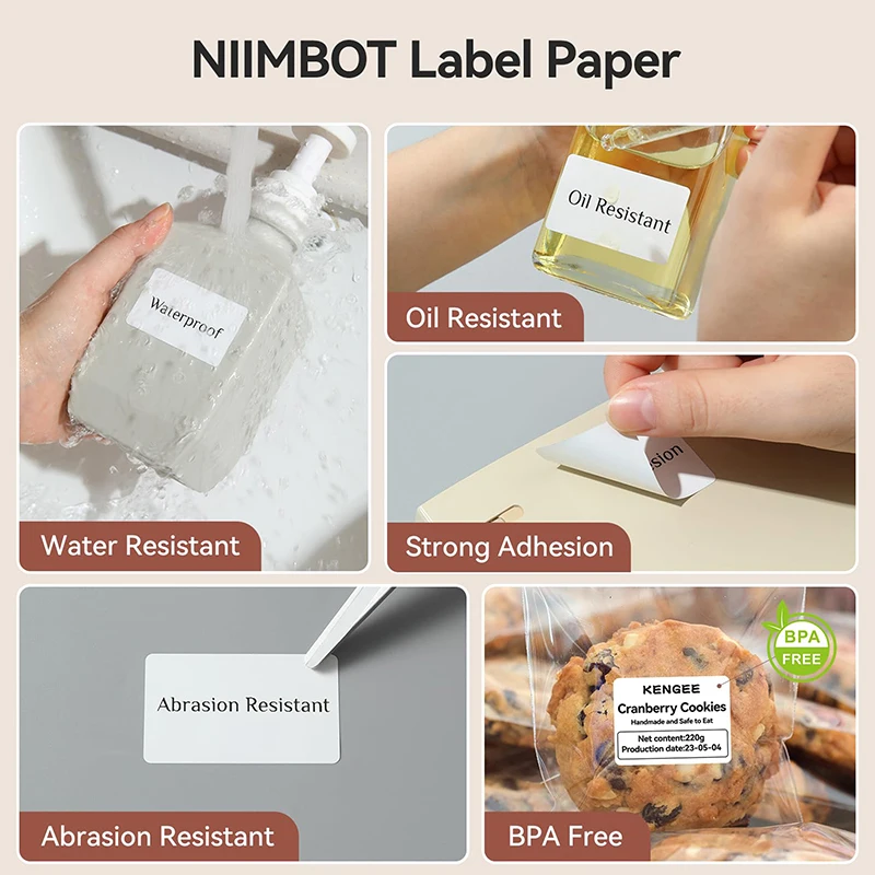 ورق تسمية Niimbot B1 B21 ، ملصقات حرارية ذاتية اللصق بيضاء نقية ، ملصقات مقاومة للماء ضد الزيت ، مقاومة للدموع ، سعر العلامة ، 5 لفات