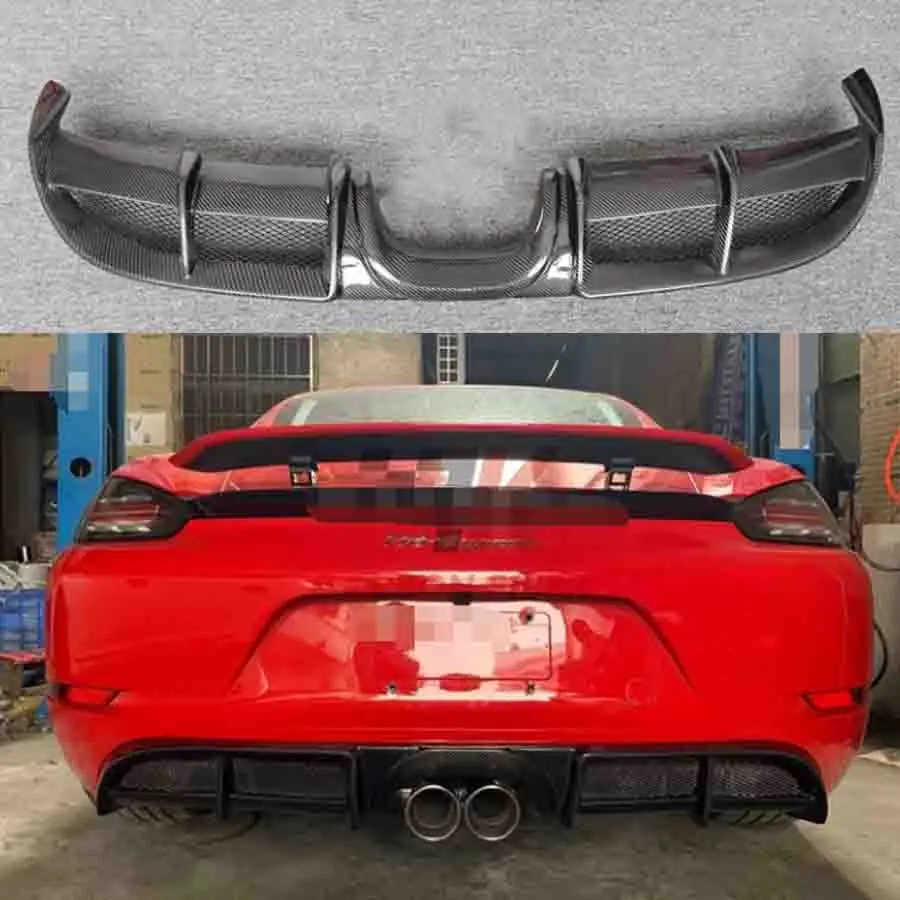 upgrade Carbon Fiber Car Rear Bumper Diffuser For Porsche 718 Boxster Cayman  Rear Splitters Spoiler Back lip body kit