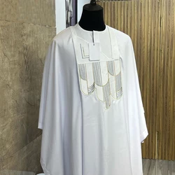 H&D Neue afrikanische Kleidung für Männer, Bazan, hochwertige Stickerei, Robe, Hemd, Hose, 3-teiliges Set, weiße Hochzeit, Party, Ramadan-Kleidung