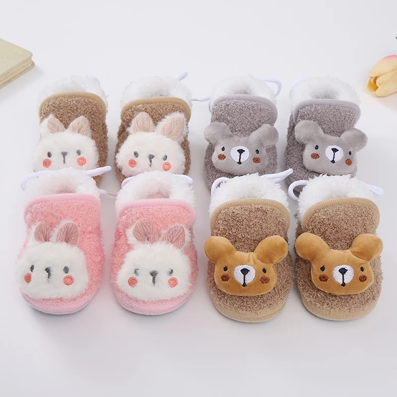 Baby Snow Shoes Boy Girl Booties Winter Warm Cartoon Animal Toddler Prewalkers Cotton Soft Anti-Slip Infant Newborn Crib Shoes