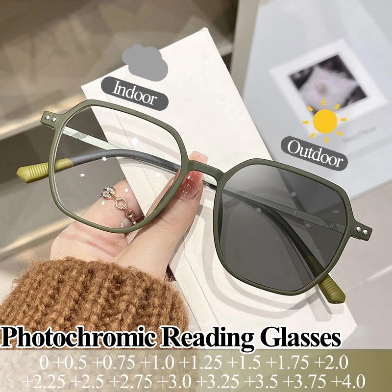 

Fashion Photochromic Reading Glasses Women Stylish Frame Transtions Lenses/UV Protection/prescription Plus Diopters Eyewear+1.25