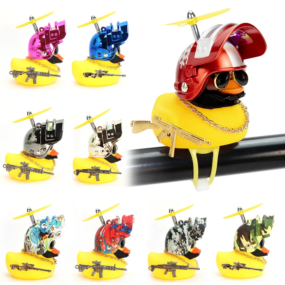 Bicycle Small Yellow Duck Rubber Car Motorcycle Bike Ornaments Level 3 Helmet PUBG Golden Gun Armed Duck Cycling Decoration