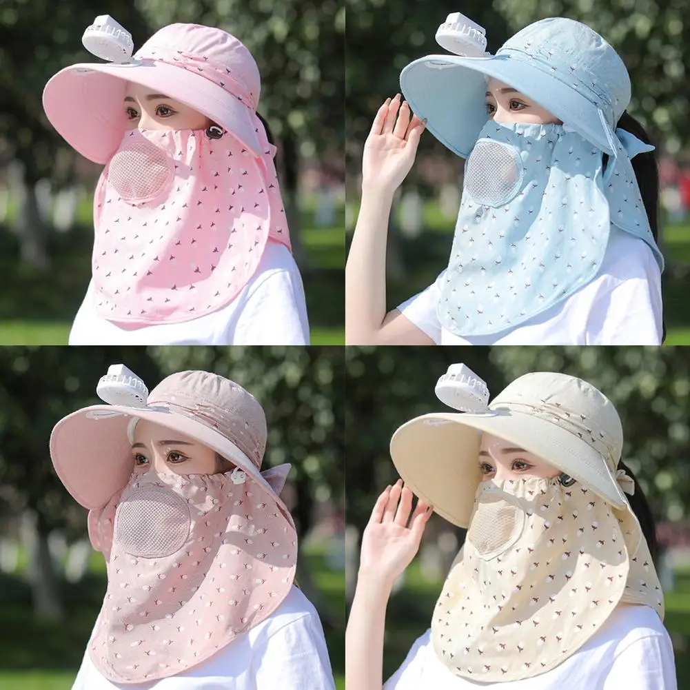 Summer Outdoor Riding Anti-UV Sun Hat Beach Foldable Sunscreen Simple Solid Color Cap Neck Face Wide Brim Hat For Women Wit E8C1