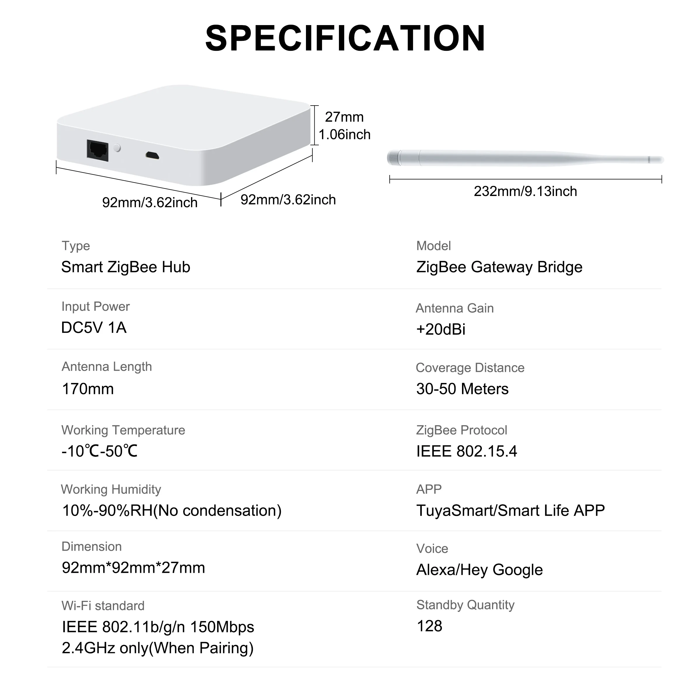 GIRIER Tuya ZigBee Gateway Hub mit Antenne Smart Gateway Bridge Wired Mesh Hub für die Hausautomation Funktioniert mit Alexa Hey Google