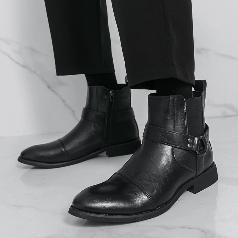 

New casual high-top leather shoes men's genuine leather breathable men's shoes business men's boots Chelsea boots for men