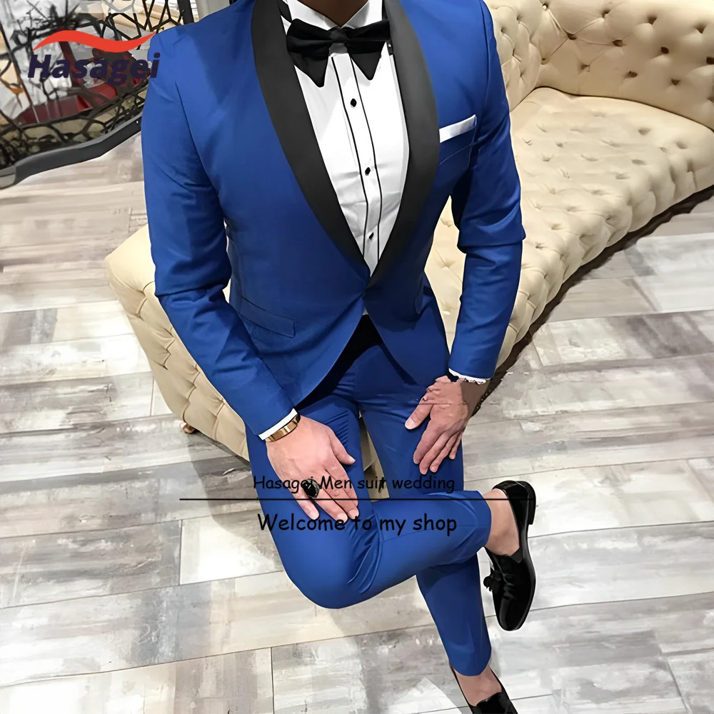 

Royal Blue Men's Wedding Suit 2-piece Set Green Fruit Collar Blazer Elegant Men's Jacket Pants Formal Party Outfit