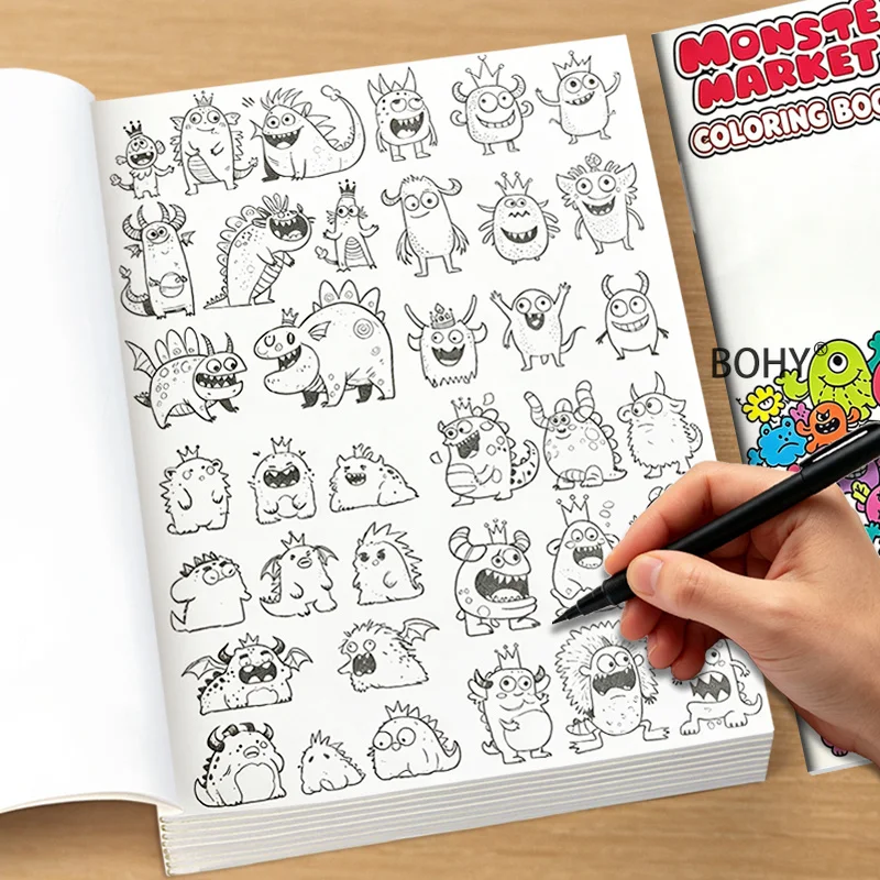 1 Large-sized Fun Monster Tracing and Coloring Book, 32 Pages, Adults Can Decompress and Fill in Colors, Be Alone and Calm