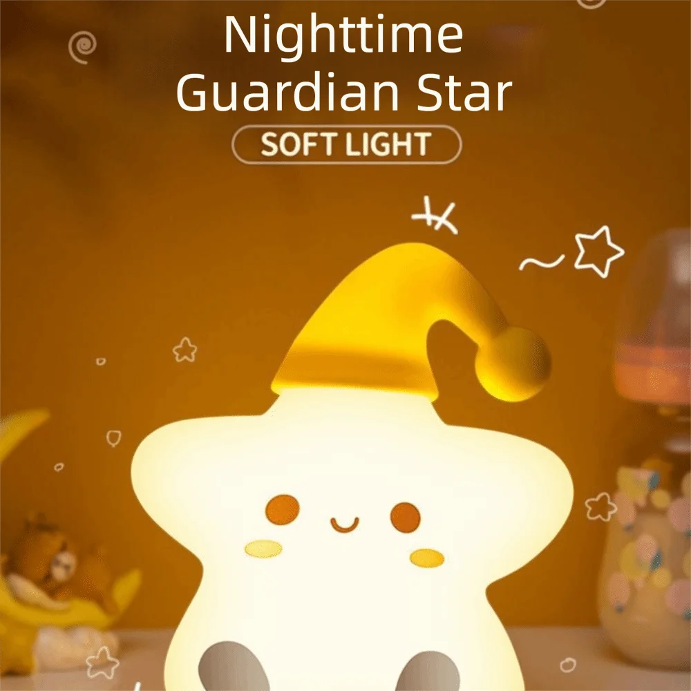 Battery Powered Star Night Light Silicone LED Yellow Star LED Night Light Touch Control Mini Size Modeling Light Children's Room
