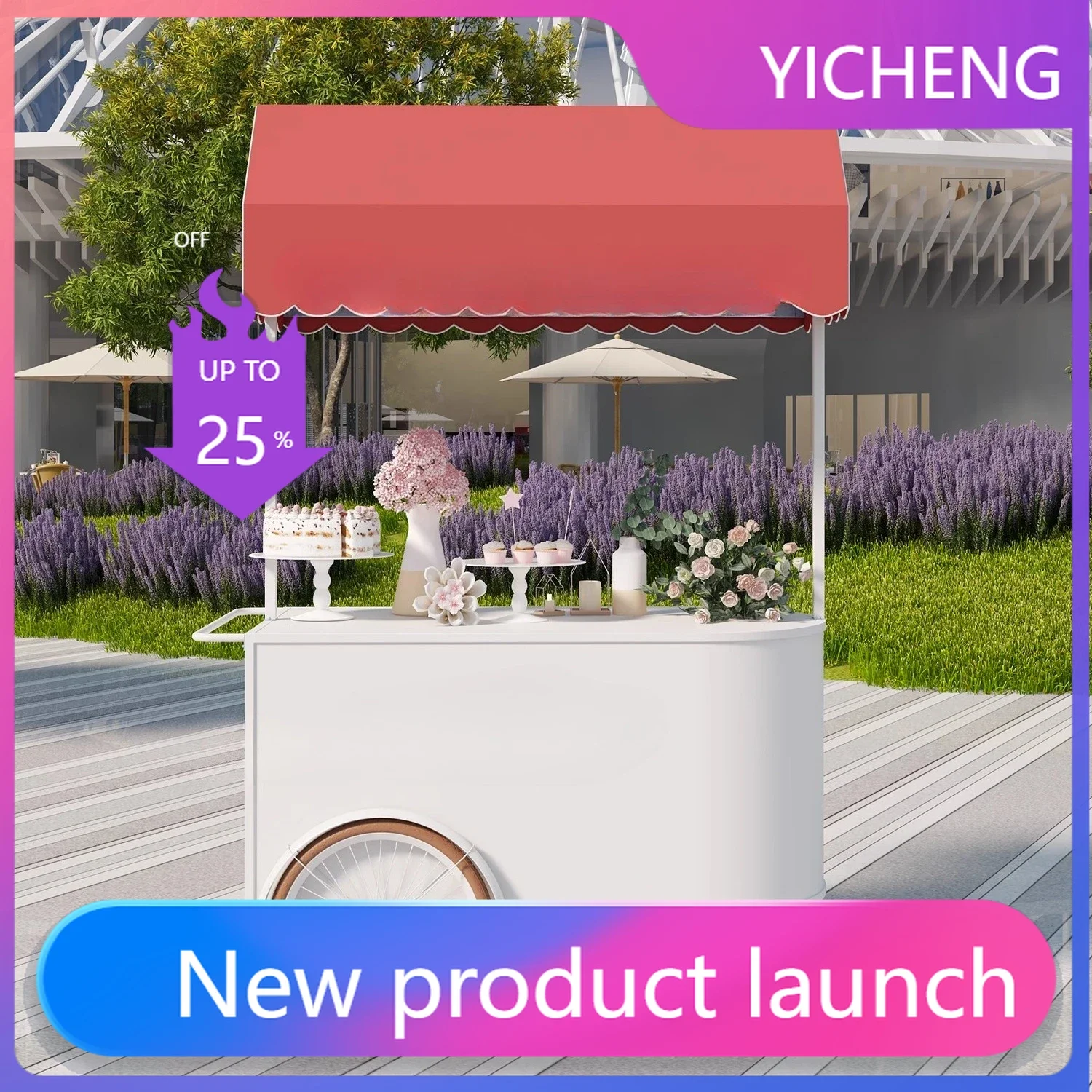 LYY  Iron Art Flower Cart Mobile Stall Push Display Cart Night Market Sales Cart