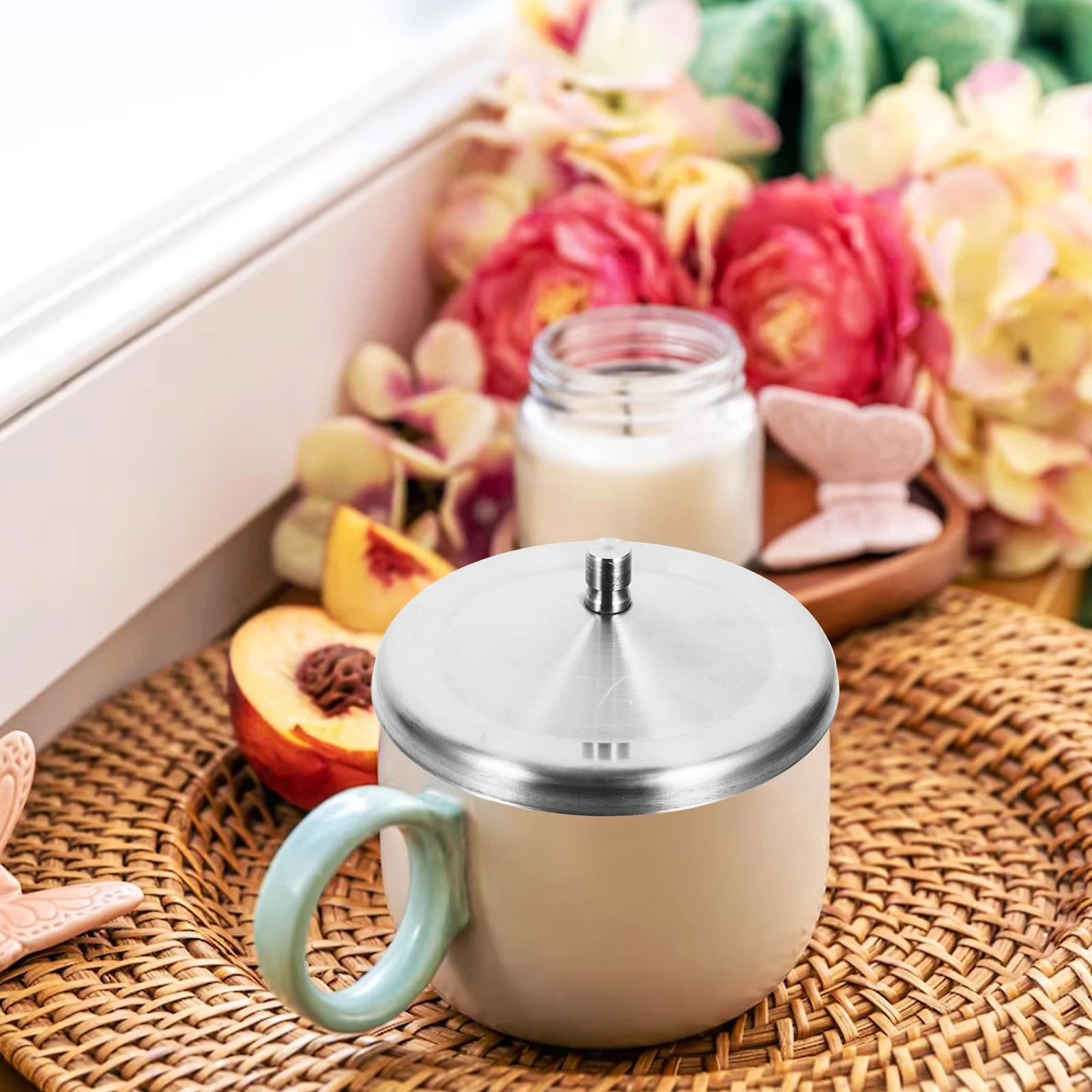 

2Pcs 10cm Stainless Steel Cup Lids for Home Office Use Reusable Easy to Use Drink Cup Lids Mug Cover Stainless Steel Mug Cover