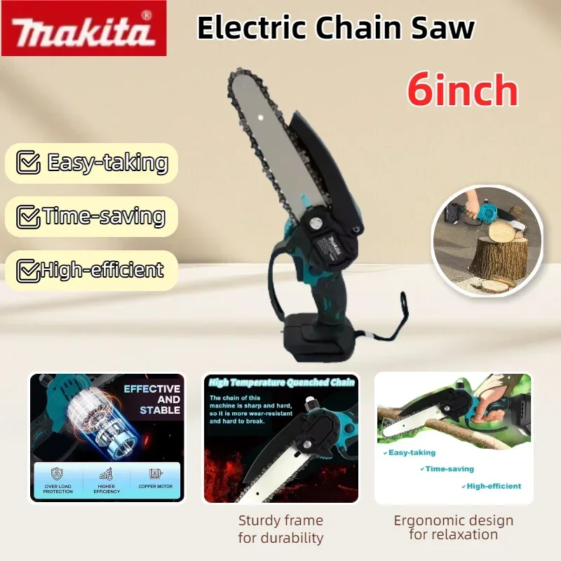 

Makita 6-дюймовая цепная пила, электрическая пила, ручная портативная бензопила для лесозаготовок по дереву, аккумуляторная бензопила для деревообрабатывающего электроинструмента