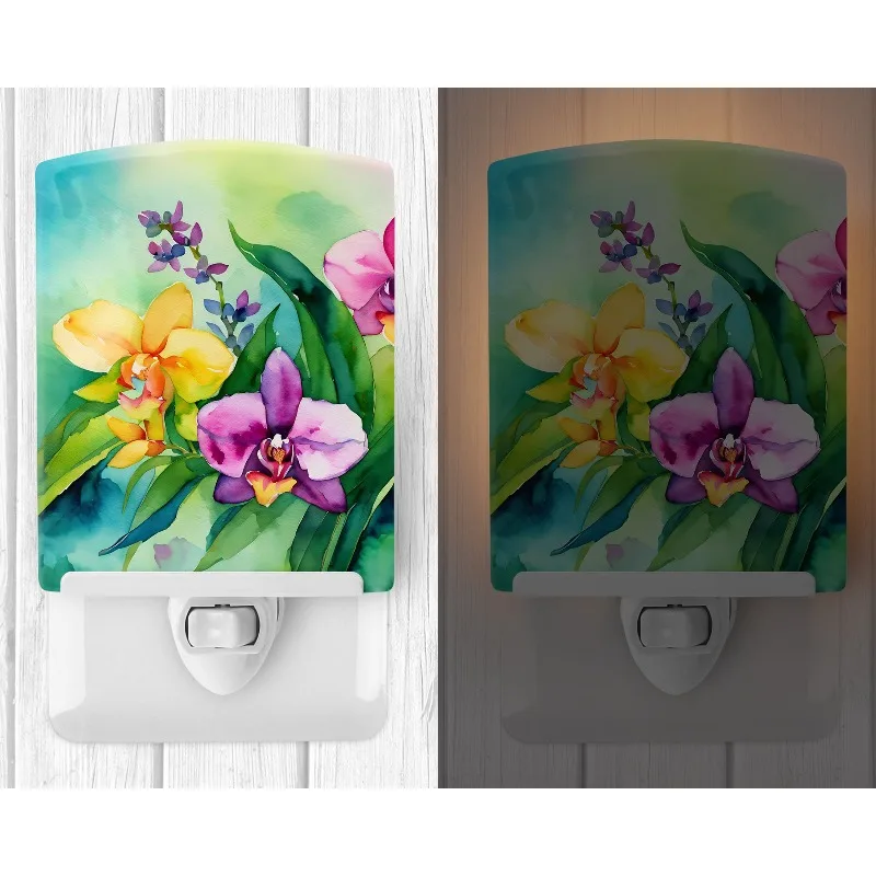 

Керамический ночник с акварельными орхидеями, компактный многоцветный декор с сертификацией UL, идеально подходит для спальни