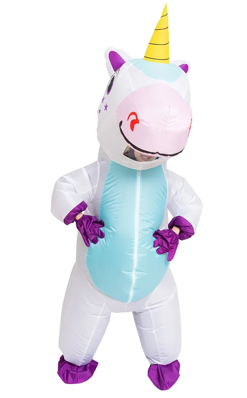 Inflatable Unicorn Costume Adult Kids Rainbow Halloween Costumes for Wommen Men Adult Carnival Mascot Purim Christmas Cosplay