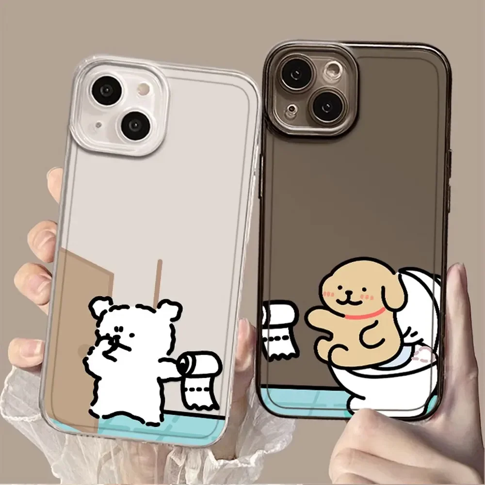 Cute Cartoon Dogs Couple Phone Case for IPhone 11 14 15 Pro Max Clear Soft Cover for Iphone 12 13 Mini XS MAX XR 8 7 Plus Fundas