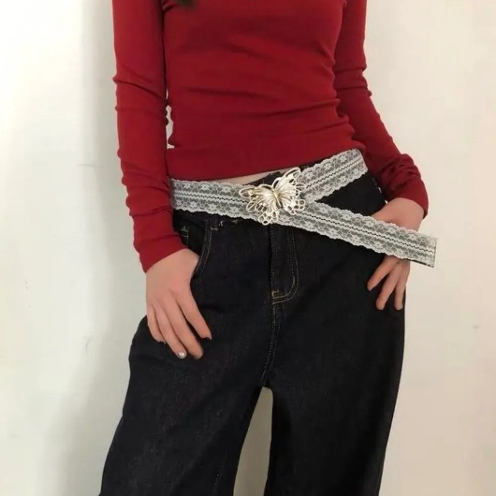 Cintura in pizzo stile coreano Ins Elegante cintura a farfalla dolce Abito vintage Y2K Cintura jeans Ragazze piccanti