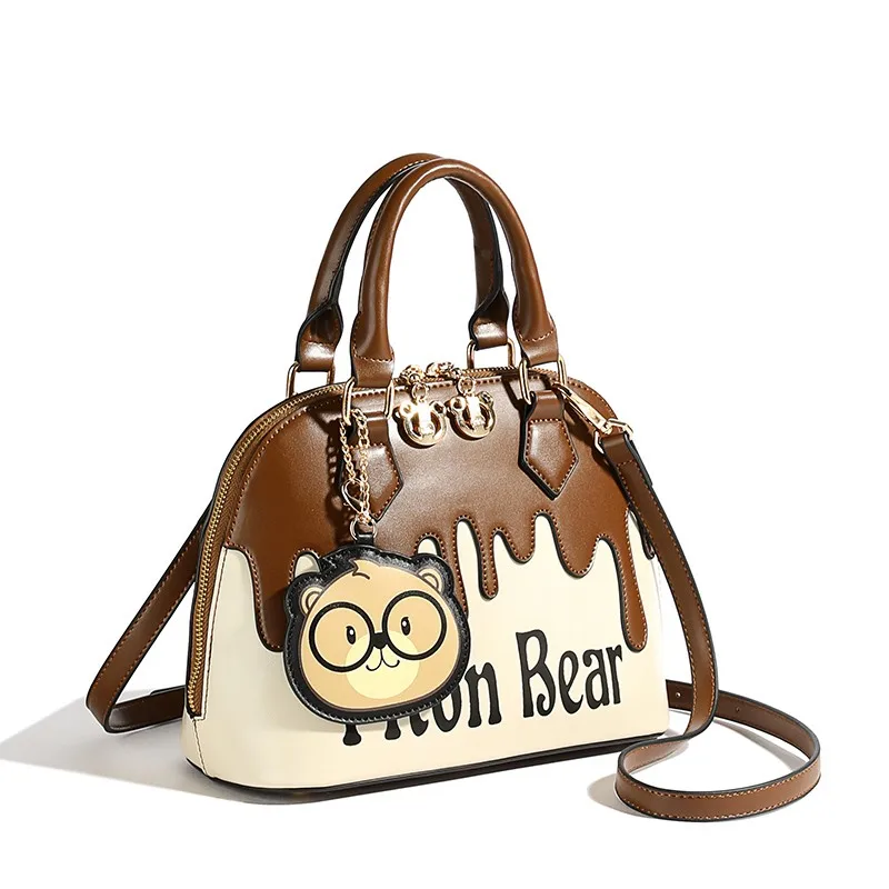 Sac à bandoulière rétro Boston pour femme, sac à main à bandoulière, doux et à la mode, nouveau modèle de grande capacité, sac fourre-tout à motif de dessin animé