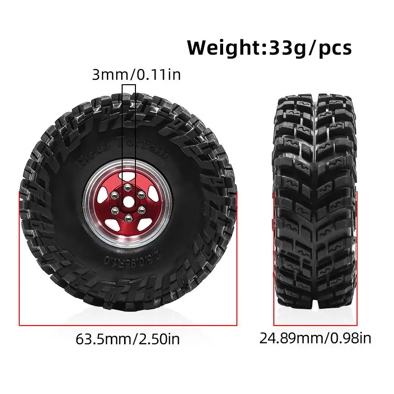 4Pcs 1.0'' Aluminium RC Cralwer Beadlock Wheel and Tires Set for 1/24 Axial SCX24 AX24 FCX24 1/18 Traxxas TRX4M Upgrade Parts