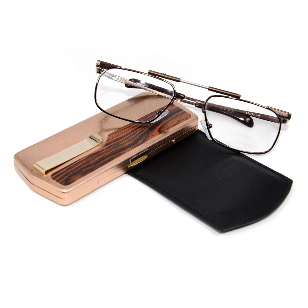 Rolipop Reading Glasses for Men Fashion Foldable Portable Business Glasses Rectangle Metal High Quality Extra Large with Case