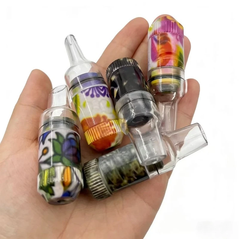 Colorful pattern Pacifier shape Snuff pipe Portable Snuff tube Portable Smoke pipes Metal Mini Straw men tobacco Holder Gifts