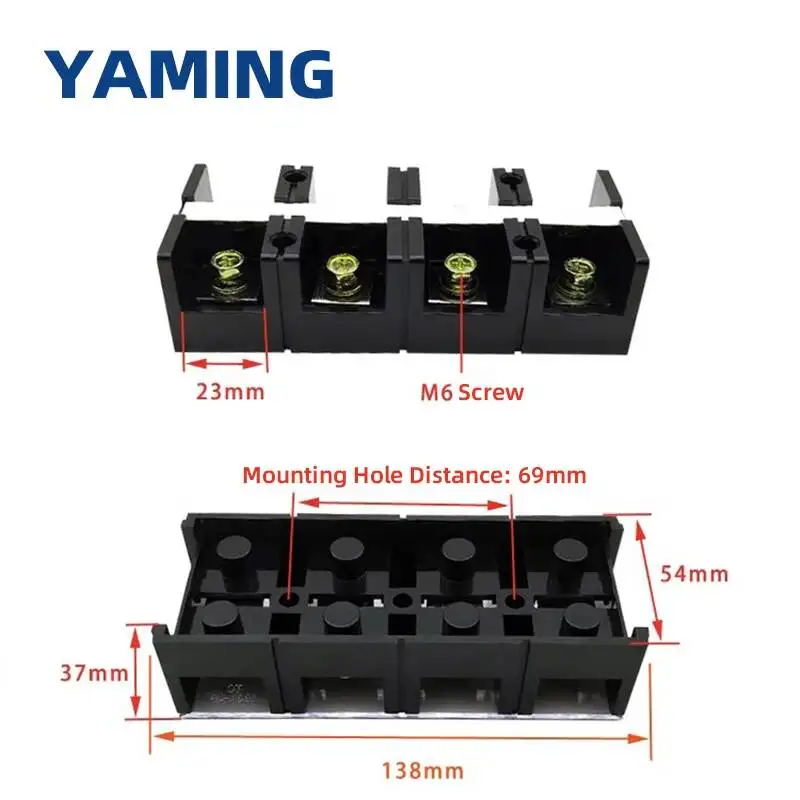 Terminal Block Brass Conductor TC-1004 Electrical Use Connector 100A 600V 4P Dual Row 10-22mm2 Wiring