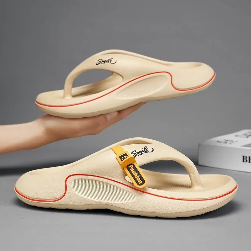 

Мужские шлепанцы на платформе, летние, с толстой мягкой подошвой из ЭВА, уличные пляжные сандалии, нескользящие, с эффектом облачной мягкости, для ванной комнаты