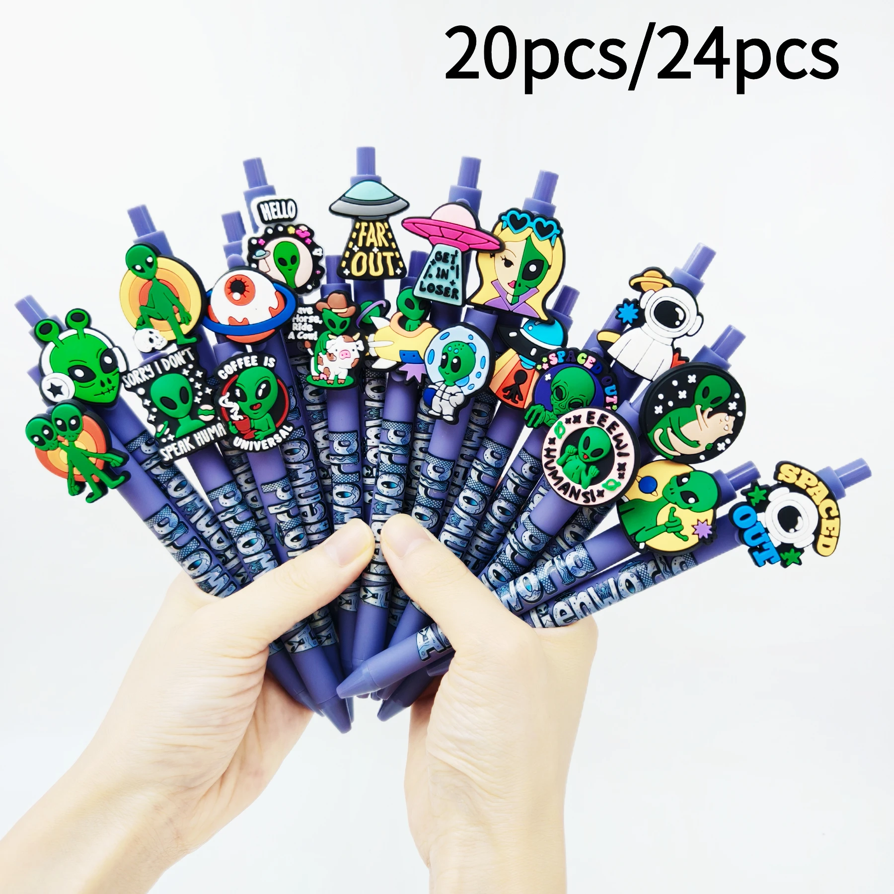 

20pcs/24pcs alien shape patch ballpoint pen purple color press ballpoint pen gift gel pen