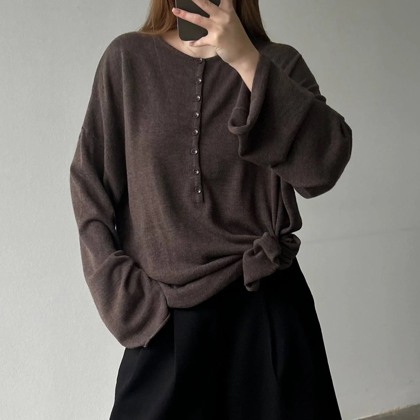 

Half Open Collar Knitted Sweater Lazy Wind Solid Color Long Sleeve Knit Top Autumn Loose Casual Women's Pullover Knitted Sweater