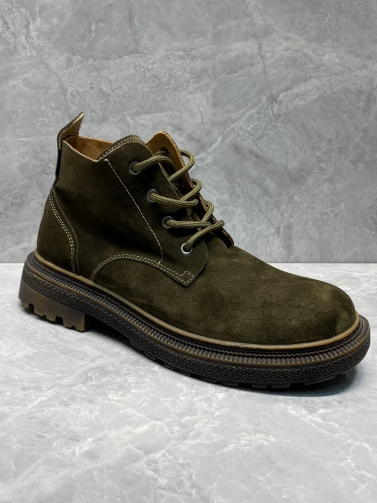 

High Quali Casual Leather Men's oes Comfortable Faionable Versatile Busin European Sle Ele Trendy Lace-Up Boots