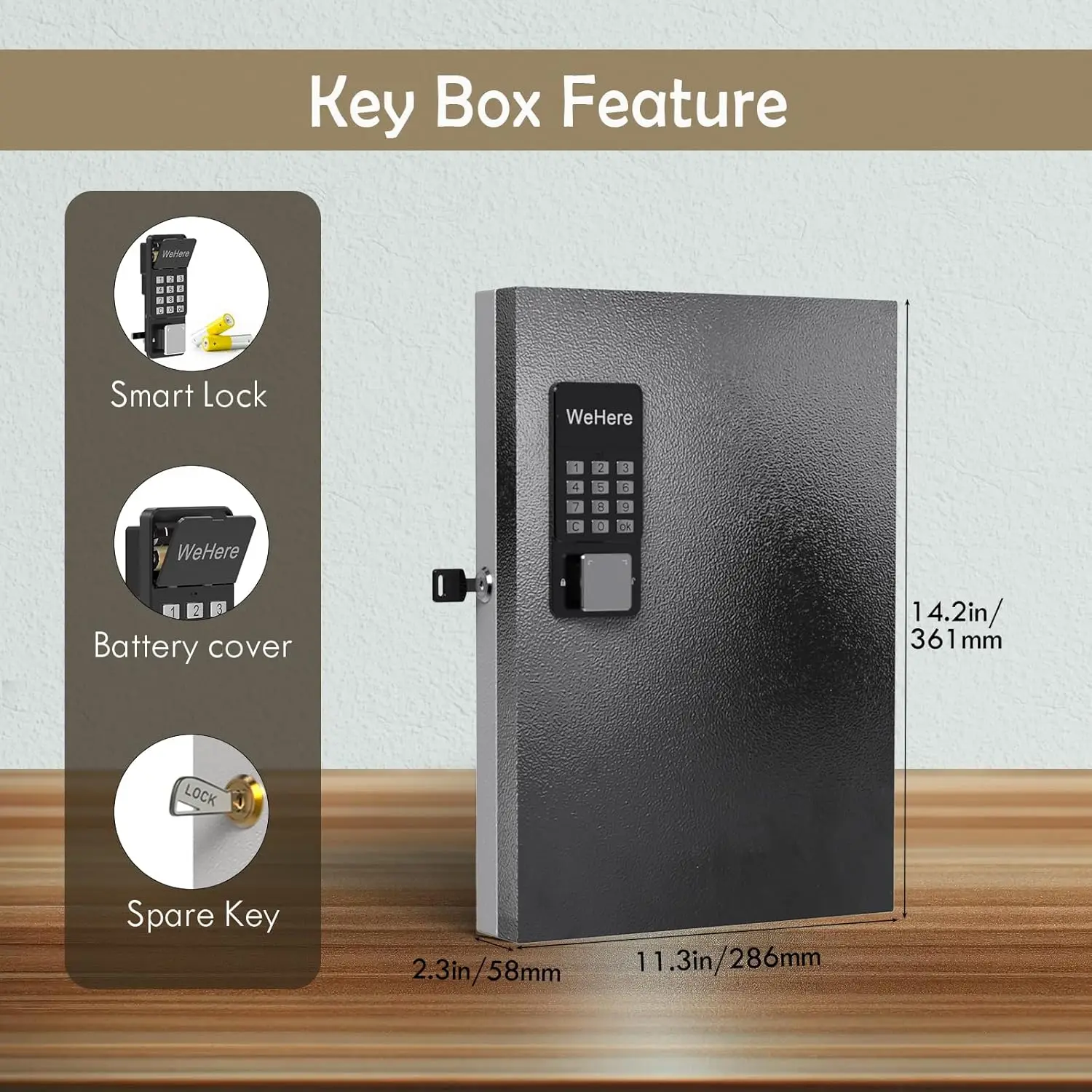 WeHere 32 Key Safe Box,ตู้เก็บกุญแจติดผนังอัจฉริยะ,OTP/APP Bluetooth/รหัสคงที่ปลดล็อคการจัดการคีย์ปลอดภัย