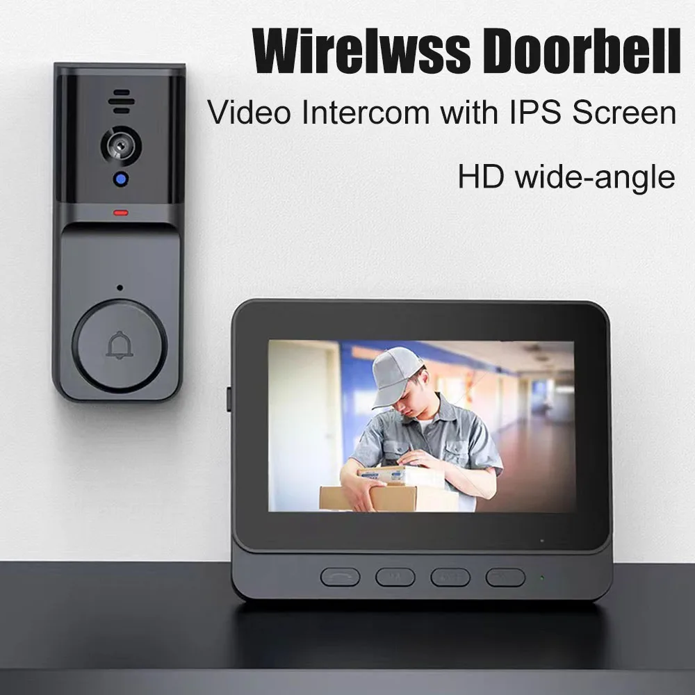 Wireless Intercom Doorbell with Screen HD Video Smart Home Monitor Night Vision Two-Way Audio Security doorbell Visual camera