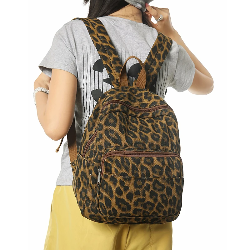 Leopard Small Canvas Backpacks Women 100% Cotton Little Casual Backpacks Camouflage Cute School Bags For Teenage Girls