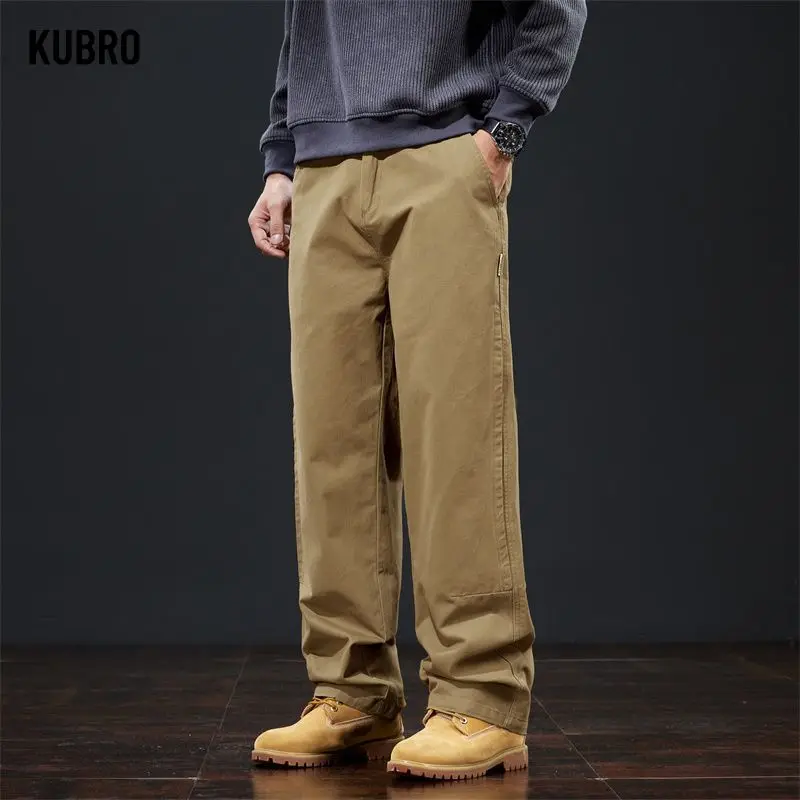 

Brand Clothing Autumn Winter Grey Brown Casual Pants Men Lyocell Fabric Thick Classic Elastic Waist Korean Straight Cargo Pants